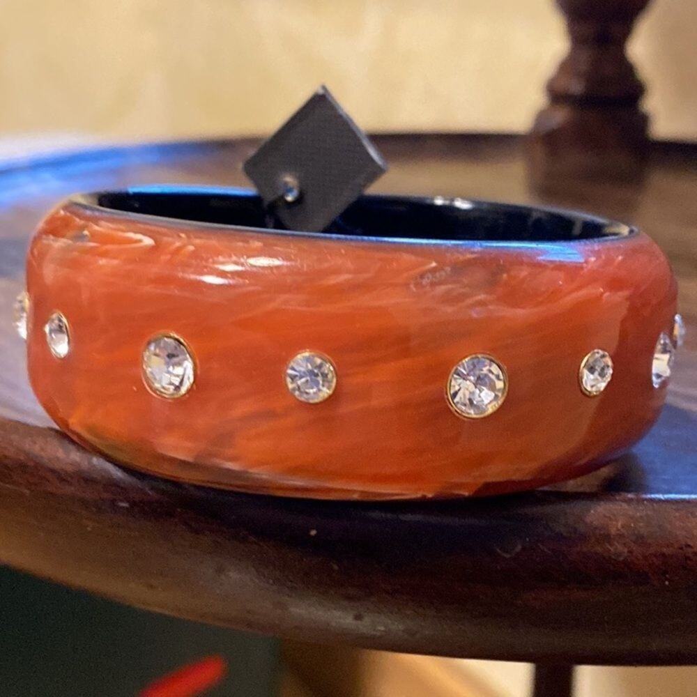 VINCE Camuto Brick Red and black Resin Bangle Bracelet with crystal inset accent